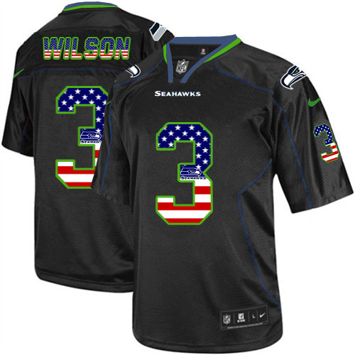 Men's Elite Russell Wilson Nike Jersey Black - #3 USA Flag Fashion NFL Seattle Seahawks